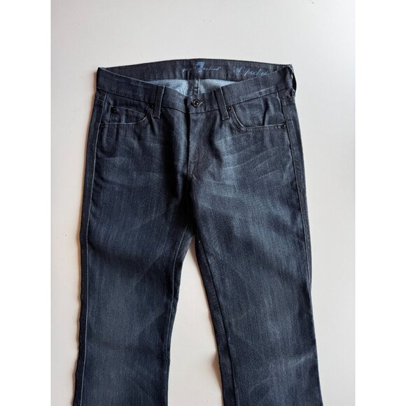 7 FOR ALL MANKIND Dark Rinse Embroidered Crystal "A" Pocket FlaredJeans, Size 27 - Picture 2 of 13